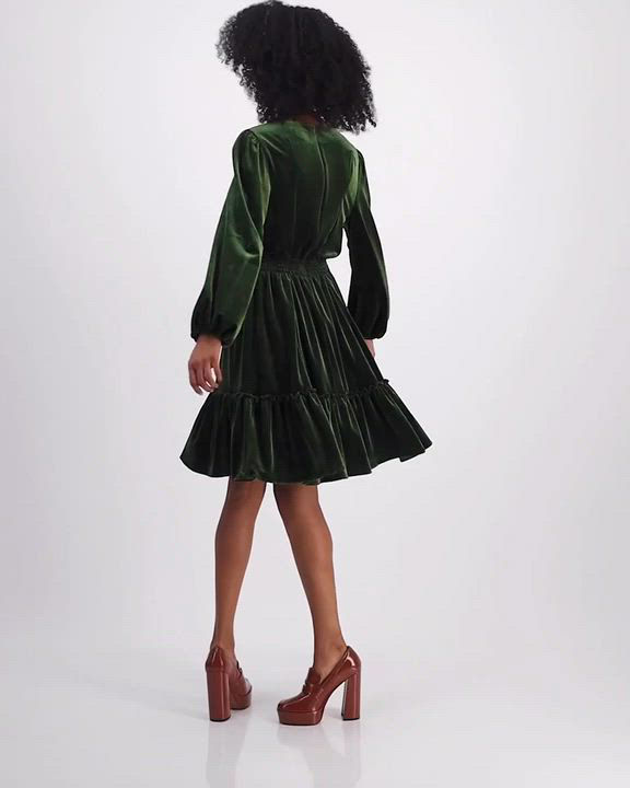 Taylor Women's V-Neck Smocked-Waist Long-Sleeve Velvet Dress - Macy's