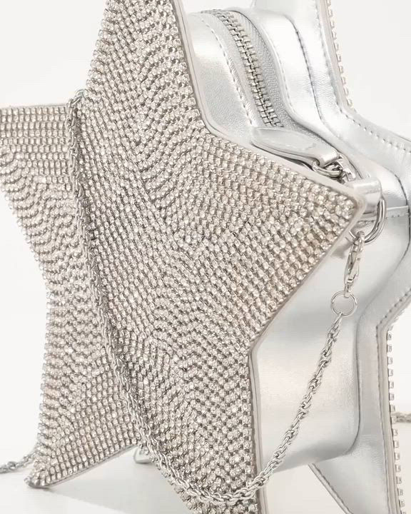 ZZFAB Glamorous Star Light Rhinestones Crossbody Bag - Bling Hobo Purse, Silver Hardware, 10x8.5x3.75 Inches - View #3