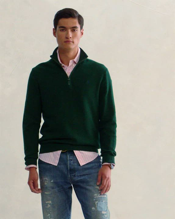 トップス MESH POLO WINTER MOSS M Polo Ralph Lauren Men's Mesh-Knit Cotton Quarter-Zip Sweater