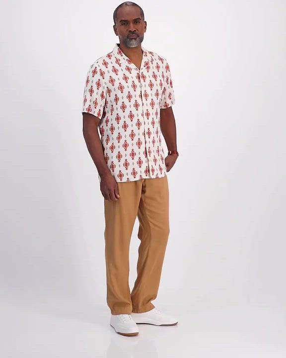Club Room Men's Geometric Print Silk-Blend Short-Sleeve Button