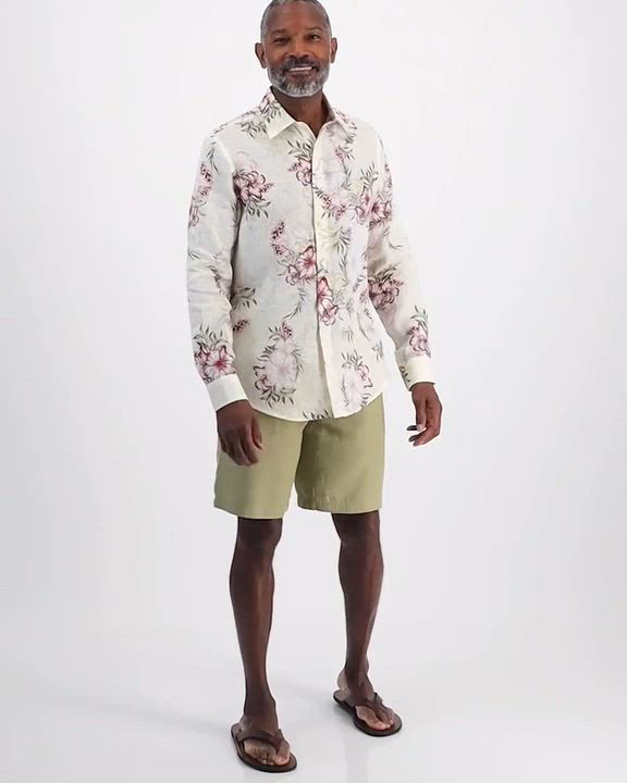Club Room Men's Belize Long Sleeve Button-Front Floral Print Linen