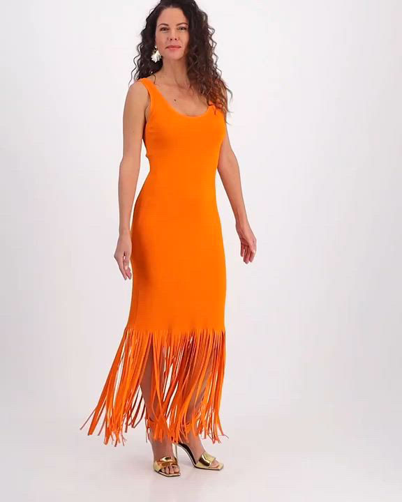 strapless open back dress Orange Embroidered Tassel Tie Maternity Maxi Dress main image 0