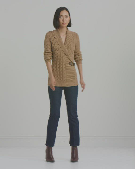 Lauren Ralph Lauren Women's Petite Buckled Cotton Sweater