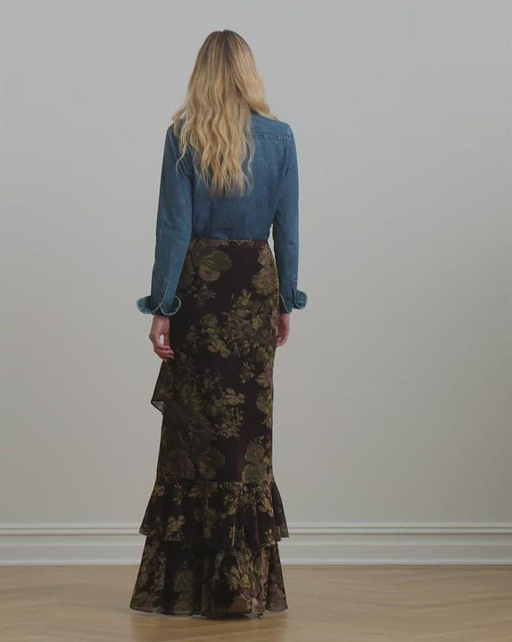 Lauren Ralph Lauren Women's Floral Burnout Velvet Tiered Maxiskirt