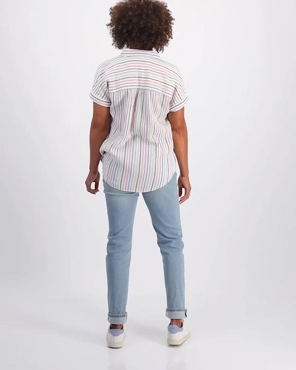 Style & Co Women's Cotton Striped Short-Sleeve Button Camp