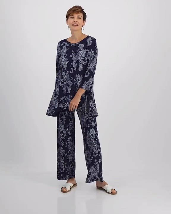 JM Collection Women's Printed Swing Top Pull-On Pants