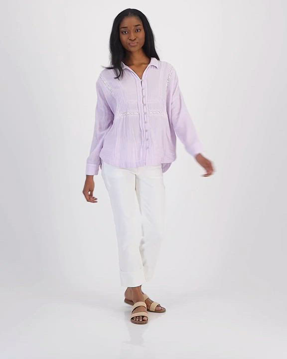 Lucky Brand Women's Lace-Trim Gauze Shirt Macy's