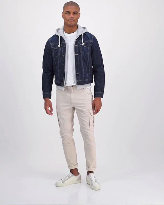 Sun + Stone Men's Reeves Trucker Hooded Denim Jacket