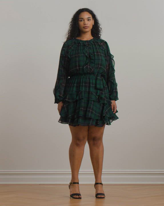 Lauren Ralph Lauren Plus Size Ruffled Plaid Fit & Flare Dress - Macy's
