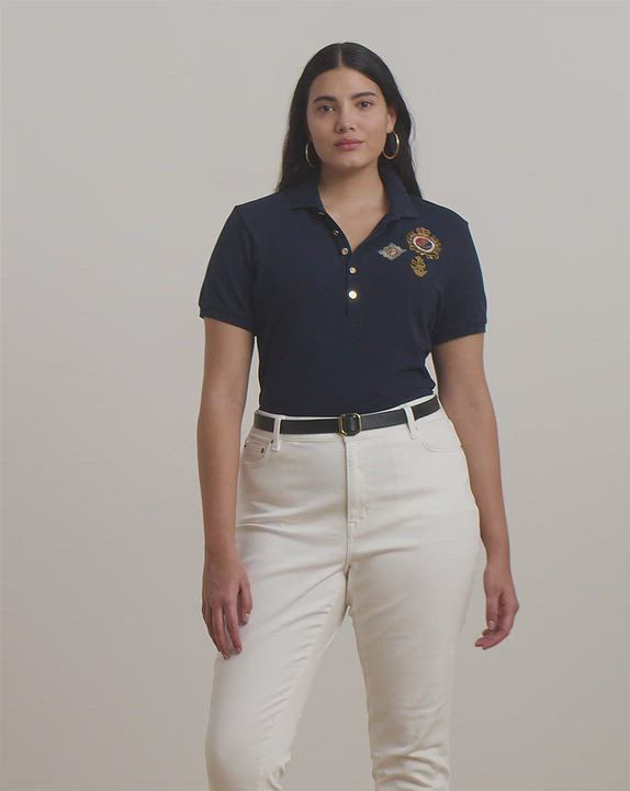 ローレン ラルフローレン LAUREN Ralph Lauren Women's  Plus-Size ストレッチ Pique Polo Shirt Lauren Ralph Lauren Plus Size Crest-Patch Piqué Polo Shirt