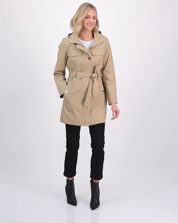 London Fog Women's Zip-Front Hooded Belted Trench Coat - Macy's