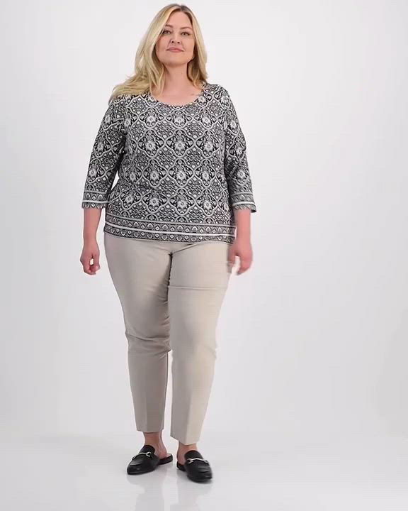 JM Collection Plus Size Printed Jacquard Top, Exclusively at