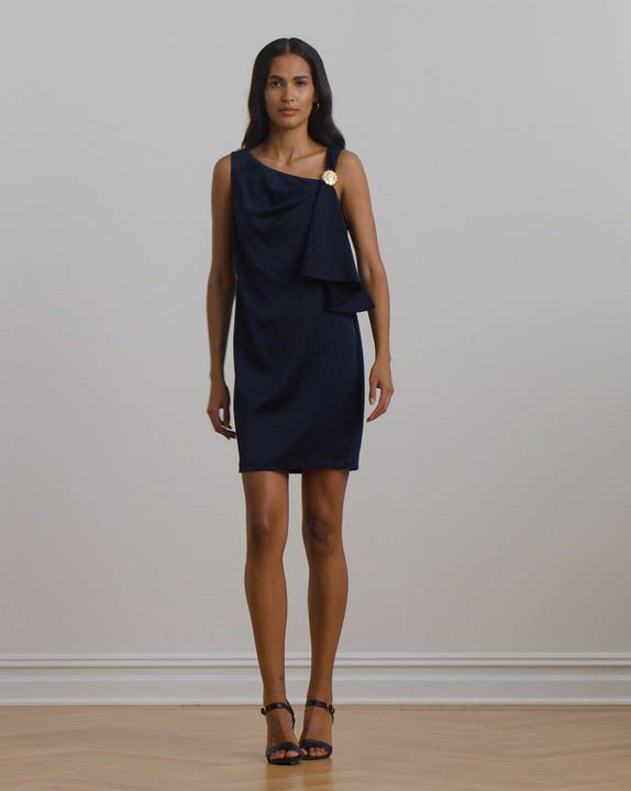 送料関税込【LAUREN RALPH LAUREN】BUCKLE-TRIM PONTE DRESS Lauren Ralph Lauren Women's Ruffle-Trim Satin Shift Cocktail