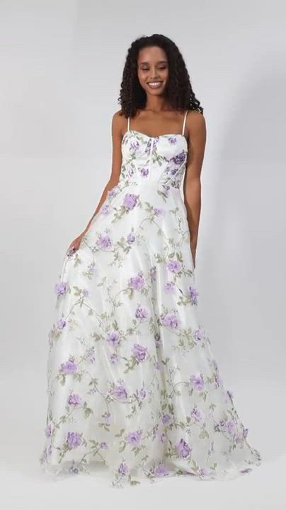 open lace back dress Zapaka Women Lilac Corset Floral Long Prom Dress A-Line Spaghetti Straps Formal Dress, Lilac / US22W