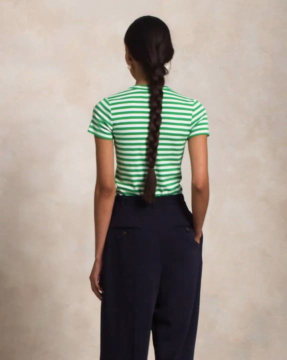 売れ筋商品|||ラルフローレン カットソー トップス レディース Women's Striped Stretch Cotton Crewneck Tee Black/Birch Tan Women's Lauren Ralph Lauren Striped Stretch Cotton Crewneck