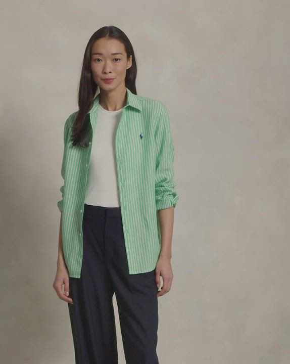 売れ筋商品|||ラルフローレン カットソー トップス レディース Women's Classic-Fit Striped 100% Linen Shirt White/Red Polo Ralph Lauren Women's Classic-Fit Striped 100% Linen