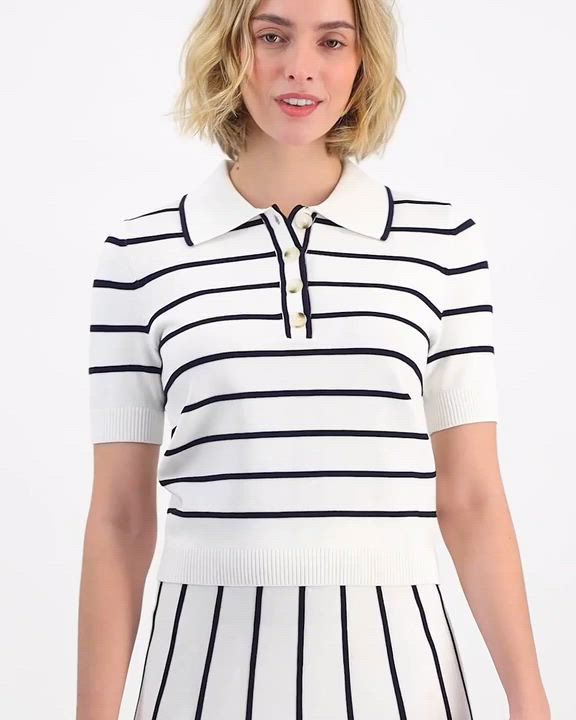 On 34th Women's Striped Short Sleeve Polo Sweater Macy's