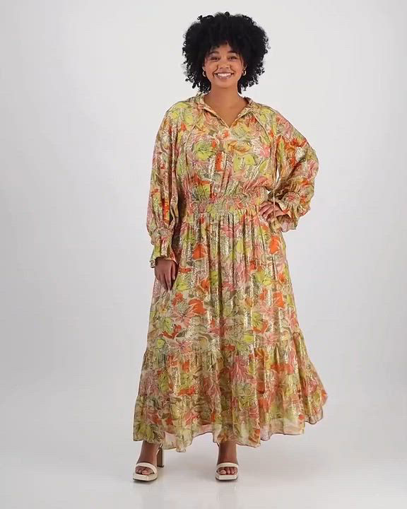 vince camuto plus size maxi dress Vince Camuto Plus Size Animal Print Woven V-Neck Long Sleeve Maxi Dress at  CoolSprings Galleria in Franklin, TN