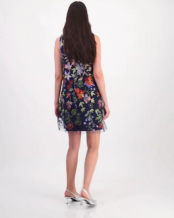 Anne Klein Women's Floral-Embroidered Tulle Shift Dress - Macy's