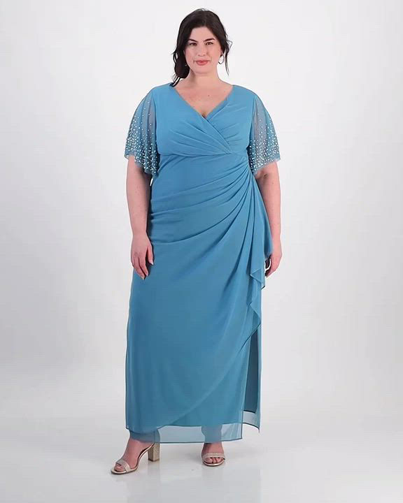 Alex Evenings Plus Layla Long Empire Waist Dress Teal / 24W