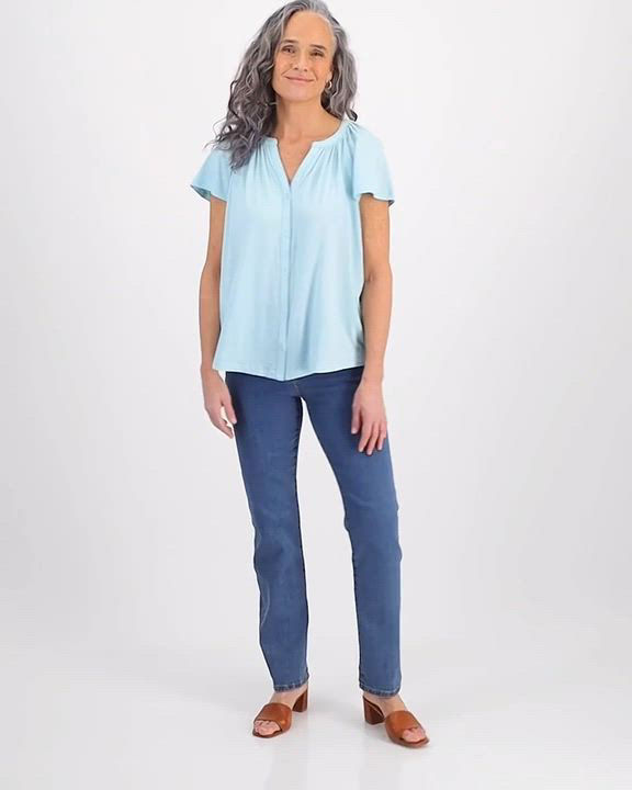 Style & Co Women's Flutter-Sleeve Gathered-Neck Top