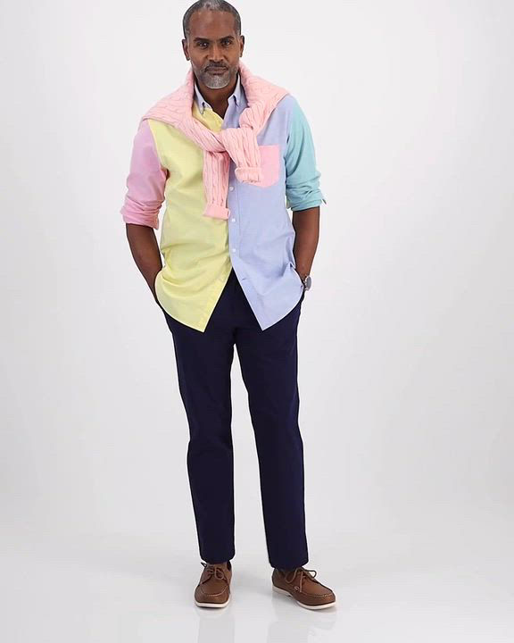 men's color block dress shirt Color Block Long Sleeve Men Button up Shirt, Pink Blue Purple Pastel Tone  Combo Print Buttoned Male Guys Collared Dress Shirt Chest Pocket