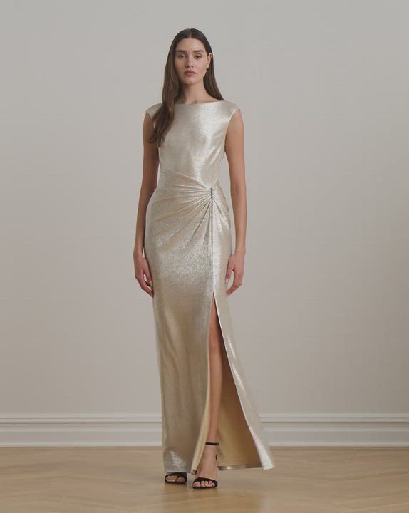 sachin and babi light blue dress Lauren Ralph Lauren Metallic Sleeveless Side-Slit Gown