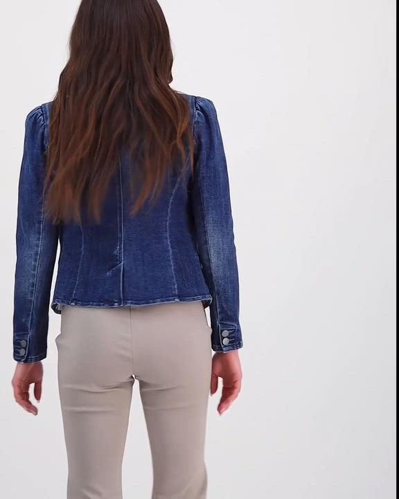 International Concepts Petite Puff-Sleeve Denim Blazer