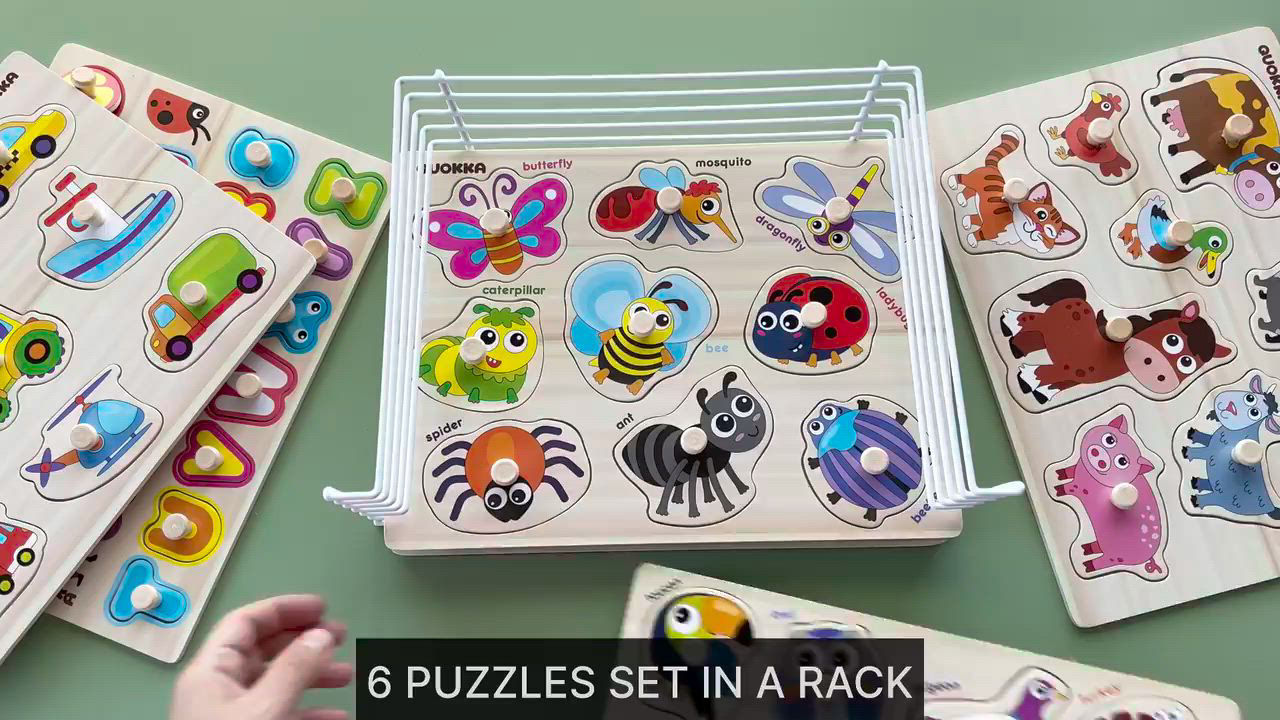 Quokka 6X Wooden Puzzles for Toddlers 1-3 with Rack - Alphabet
