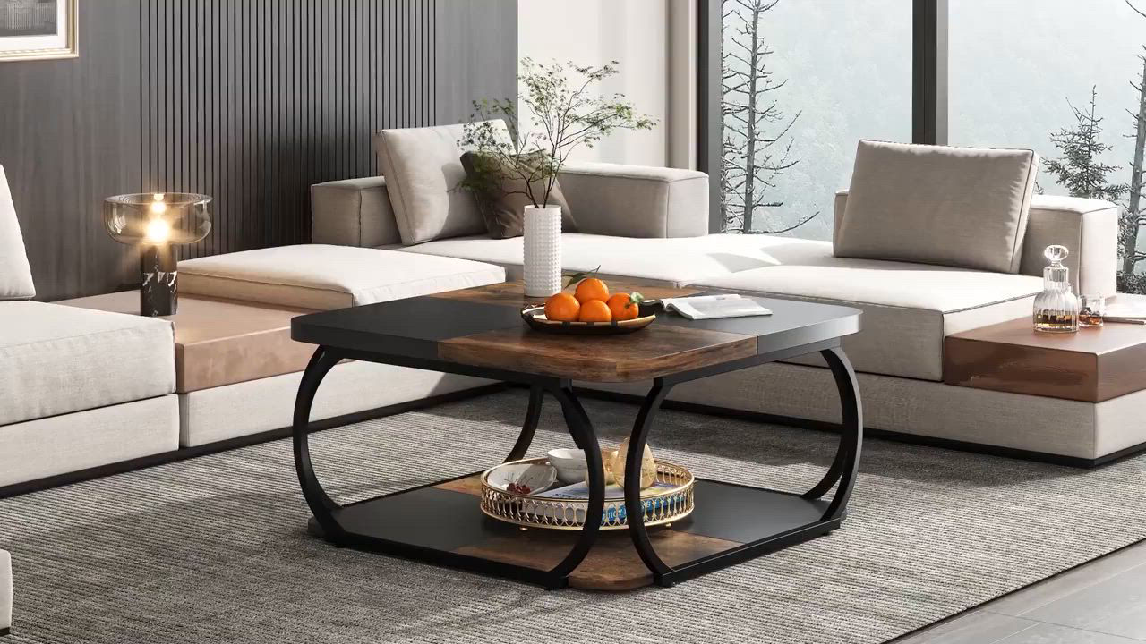 Tribesigns 39 Inch Large Wood 2 Tier Coffee Table with Open