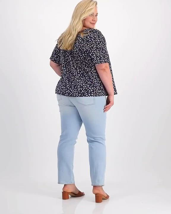売れ筋商品|||スタイルアンドコー カットソー トップス レディース Plus Size Square-Neck Short-Sleeve Top, Exclusively at Macy's Deep Black Square Plus Size Shirts & Tops - Macy's