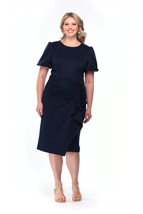 XSCAPE Plus Size Short-Sleeve Boat-Neck Draped Sheath Dress - Macy's