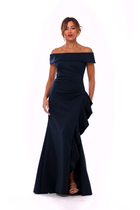 XSCAPE Women's Off-The-Shoulder Ruffled Side-Slit Gown - Macy's