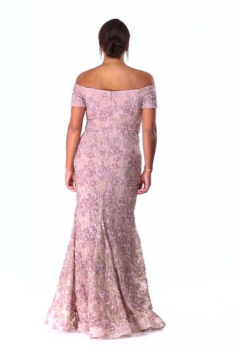 xscape lace soutache dress Women's XSCAPE Long Soutache Mesh V Neck