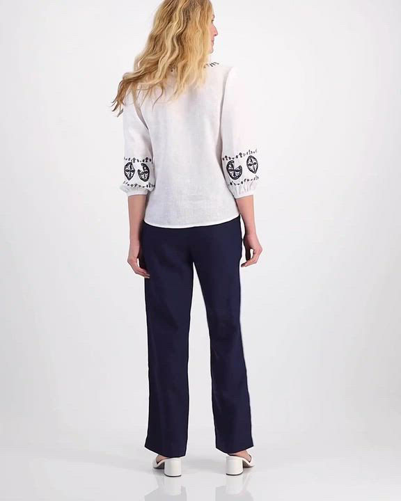 Charter Club Women's Embroidered 100% Linen Top, Exclusively