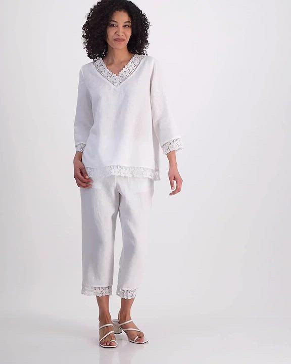 売れ筋商品|||チャータークラブ カットソー トップス レディース Petite Lace-Trim Linen V-Neck Tunic, Exclusively at Macy's Bright White Charter Club Petite Lace-Trim Linen V-Neck Tunic