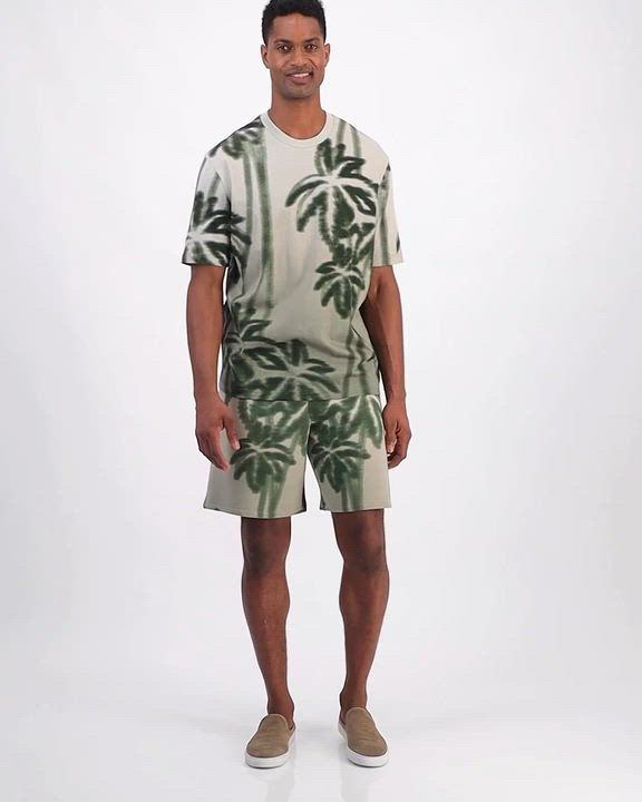 A|X Armani Exchange Men's Short Sleeve Palm Tree Print Crewneck T