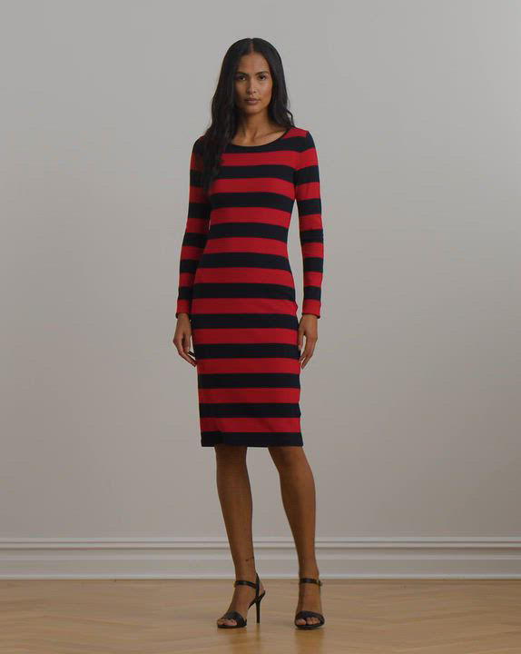 Lauren Ralph Lauren Women's Striped Cotton-Blend Ribbed Dress - Macy's