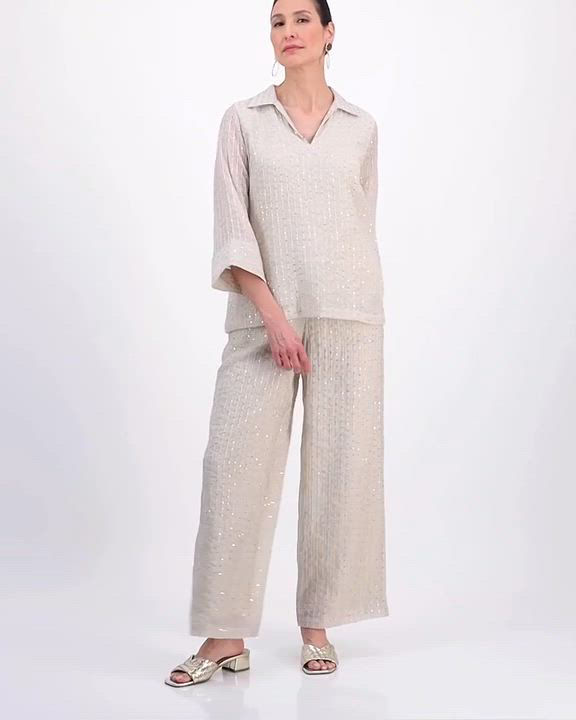 売れ筋商品|||ジェイエムコレクション カットソー トップス レディース Women's Spread-Collar Crinkle Sequin Top, Exclusively at Macy's Stonewall JM Collection Women's Crinkle Sequin Collared Top