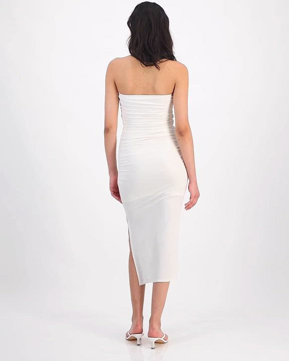 ruched keyhole midi dress in rose gold Modal Halterneck Maxi Dress in Blush Pink - S main image 1