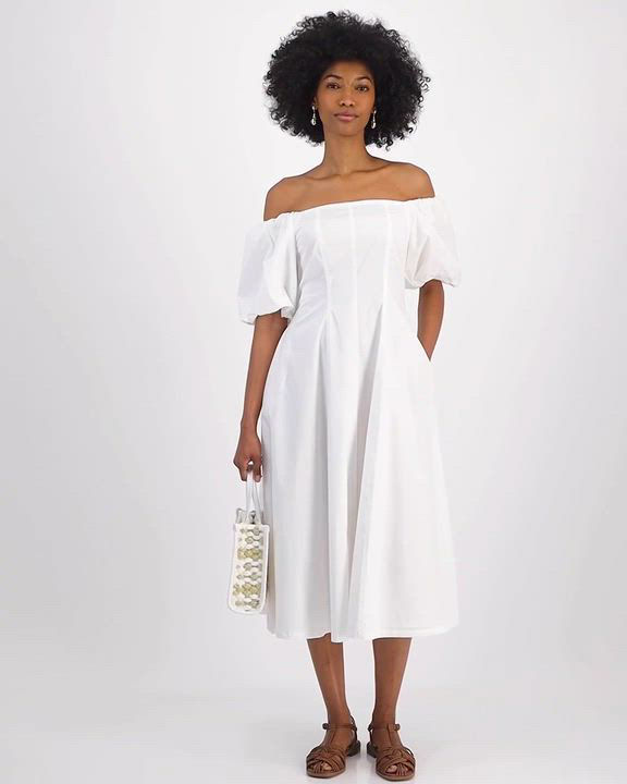新品♡ MEDI OFF SHOULDER PUFF SLEEVE DRESS On 34th Women's Off-The-Shoulder Puff-Sleeve Midi Dress