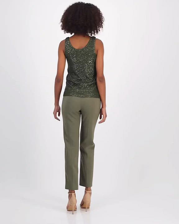 売れ筋商品|||アンクライン カットソー トップス レディース Women's Sequin Double-Scoop Sleeveless Tank Olive Palm Sequin Sleeveless Tank Tops for Women, Scoop Neck Womens