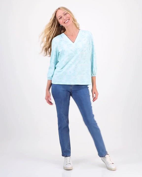 売れ筋商品|||スタイルアンドコー カットソー トップス レディース Women's 3/4 Sleeve V-Neck Floral-Embroidered Top, Exclusively at Macy's Minty Turquoise Style & Co Women's Embroidered 3/4-Sleeve V-Neck Top