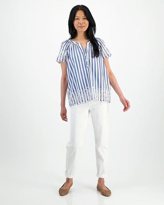 売れ筋商品|||スタイルアンドコー カットソー トップス レディース Women's Cotton Eyelet Flutter-Sleeve Top, Exclusively at Macy's Bold Stripe Blue Style & Co Women's Cotton Eyelet Flutter-Sleeve Top