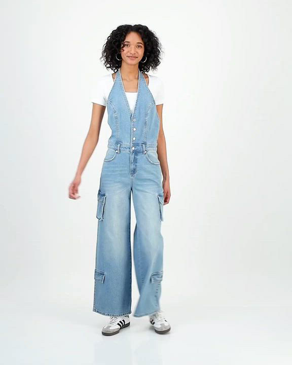 Bariii Women's Denim Halter Cargo-Pocket Jumpsuit - Macy's