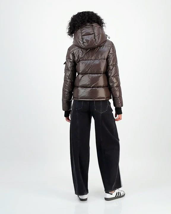 ella eLLa ブルゾン Shop Women's Ella Hooded Thumbhole-Cuff Shine Puffer Coat on Sale