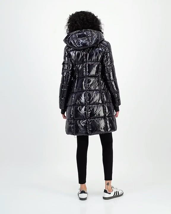S13 Women's Hooded Thumbhole-Cuff Shine Puffer Coat - Macy's