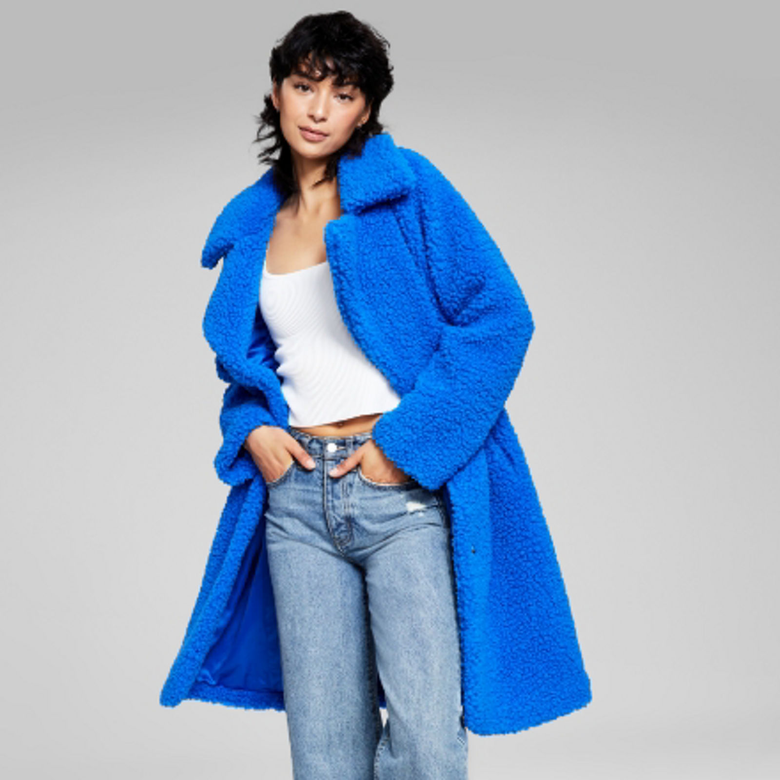 Faux Fur Lapel Wool Coat