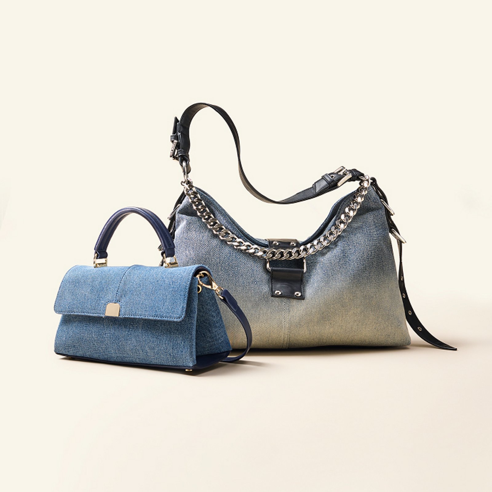 Blue denim handbags