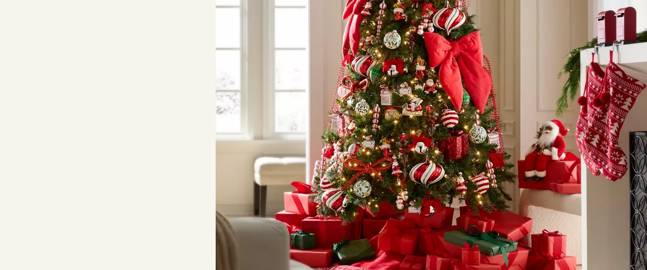 living room decorated for Christmas